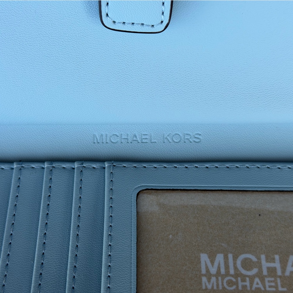 Michael Kors Jet Set Travel LG Double Zip Wallet MK Pale Ocean - Picture 5 of 12